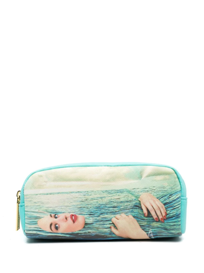 Shop Seletti Sea Girl Print Wash Bag In Blue