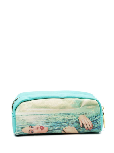 Shop Seletti Sea Girl Print Wash Bag In Blue