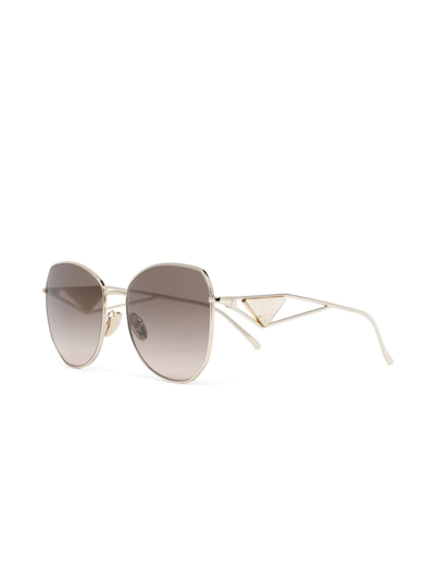 Shop Prada Logo-plaque Oversized-frame Sunglasses In Gold