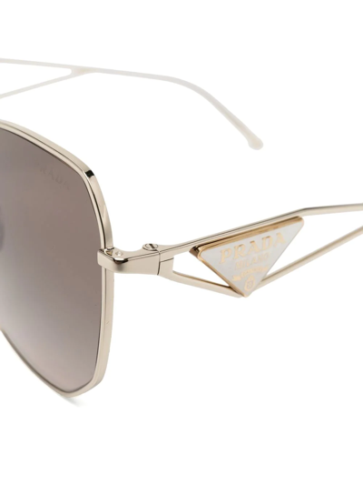 Prada Logo-plaque Oversized-frame Sunglasses In Gold