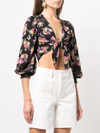 Shop Alice And Olivia Marlee Cropped Blouse In Multicolour