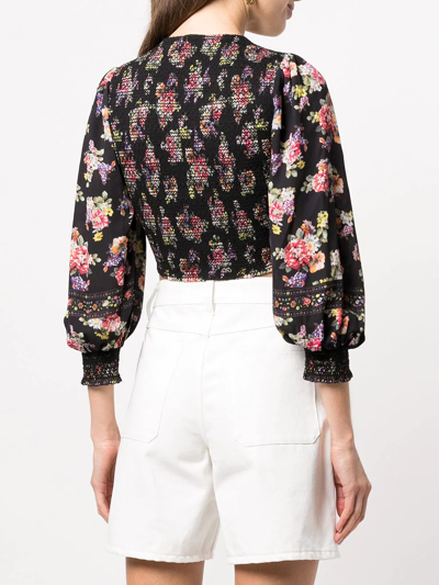 Shop Alice And Olivia Marlee Cropped Blouse In Multicolour
