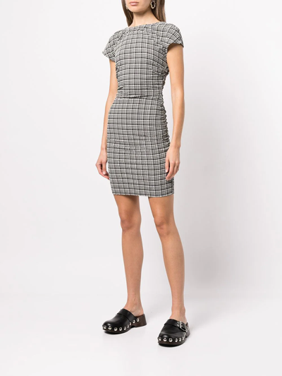 Shop Ganni Check-print Mini Dress In Minicheckblack