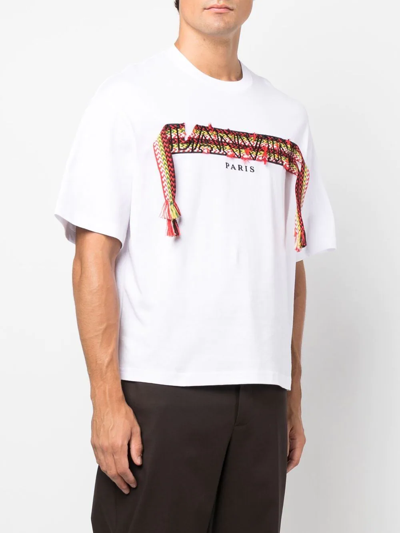 Shop Lanvin Embroidered-logo Strap Detail T-shirt In Weiss