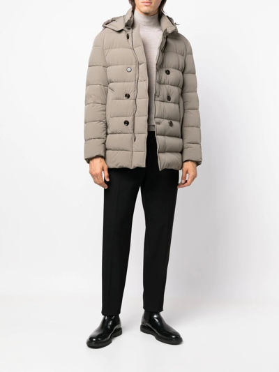 Moorer Quilted Double-breasted Hooded Jacket With Side Pockets In Grau