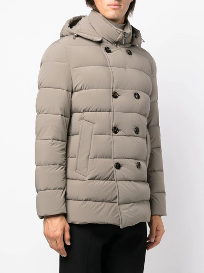Moorer Quilted Double-breasted Hooded Jacket With Side Pockets In Grau