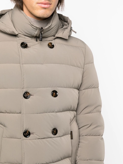Moorer Quilted Double-breasted Hooded Jacket With Side Pockets In Grau