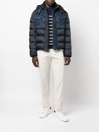 Moorer Hooded Teve Down Jacket With Denim Details In Black