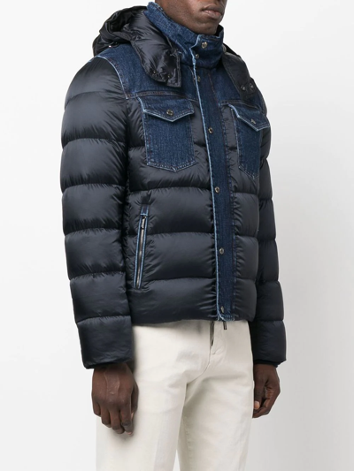 Moorer Hooded Teve Down Jacket With Denim Details In Black