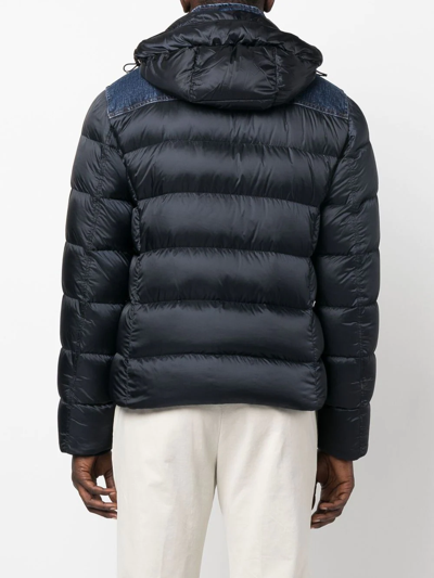 Moorer Hooded Teve Down Jacket With Denim Details In Black