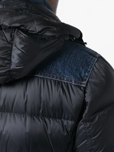 Moorer Hooded Teve Down Jacket With Denim Details In Black