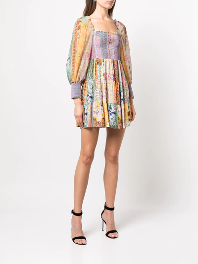 Shop Alice And Olivia Rowen Tiered Mini Dress In Multicolour