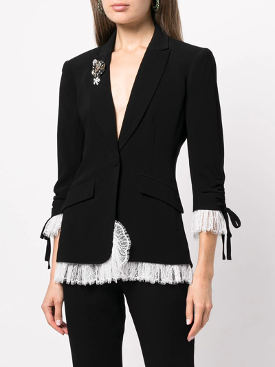 Shop Cinq À Sept Roxie Lace-trim Blazer In Black