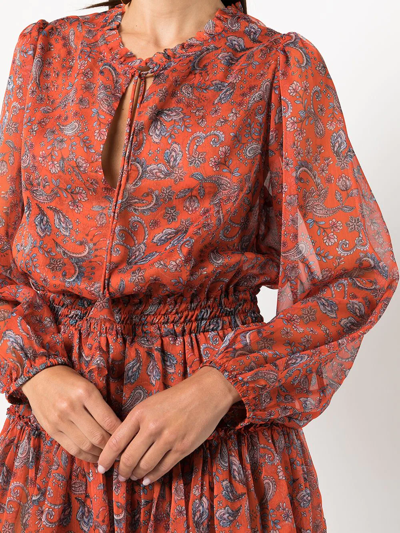 Shop Misa Lorena Smocked-waist Dress In Orange