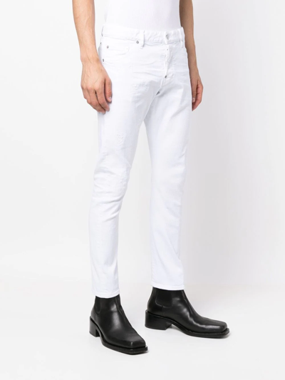 Shop Dsquared2 Distressed-finish Skinny Jeans In Weiss