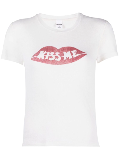 Shop Re/done Slogan-print Short-sleeve T-shirt In Weiss