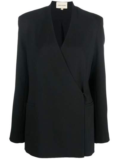 Shop Loulou Studio Hook-fastened Double-breasted Blazer In Black