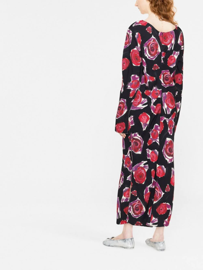 Shop Marni Rose Print Long Dress In Schwarz