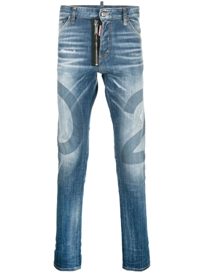Dsquared2 Logo-wash Distressed Skinny Jeans In Blau