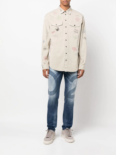 Dsquared2 Logo-wash Distressed Skinny Jeans In Blau