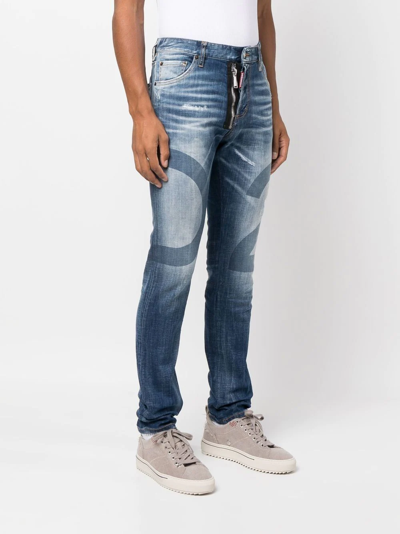 Dsquared2 Logo-wash Distressed Skinny Jeans In Blau