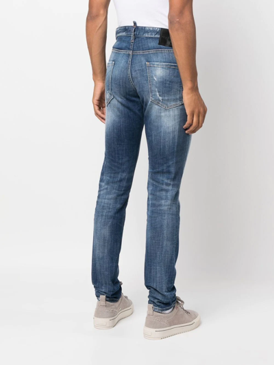 Dsquared2 Logo-wash Distressed Skinny Jeans In Blau