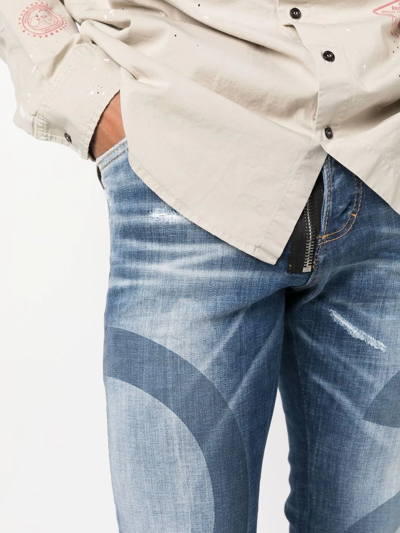 Dsquared2 Logo-wash Distressed Skinny Jeans In Blau