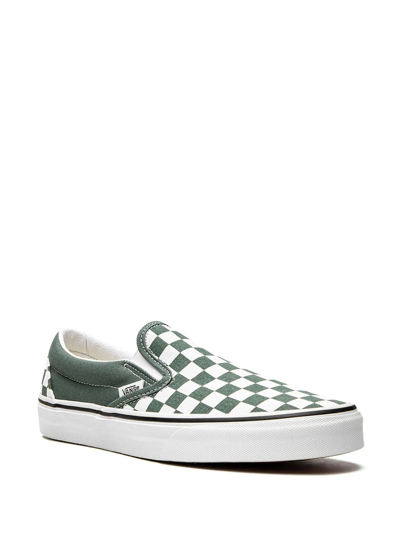 Vans Classic Slip-on Checkerboard Sneakers In Green In Green