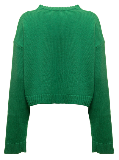 Shop Philosophy Di Lorenzo Serafini Green Wool Cropped Sweater With Logo Philosophy By Lorenzo Serafini Woman