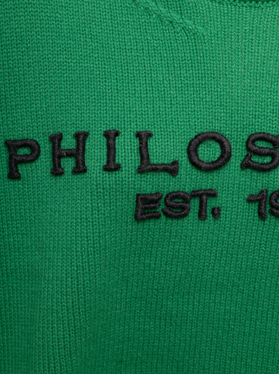 Shop Philosophy Di Lorenzo Serafini Green Wool Cropped Sweater With Logo Philosophy By Lorenzo Serafini Woman
