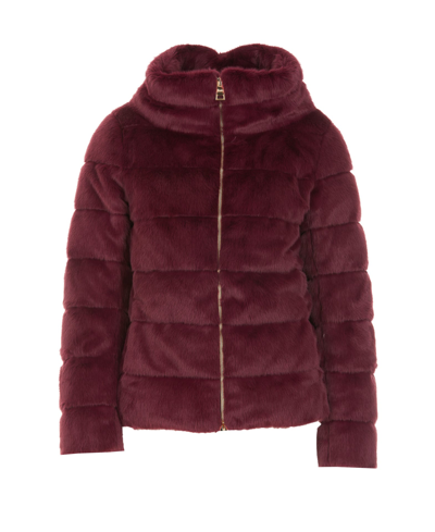 Shop Herno Faux Fur Down Jacket In Red