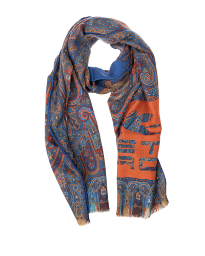 Shop Etro Cashmere And Silk Scarf Embellished In Blu