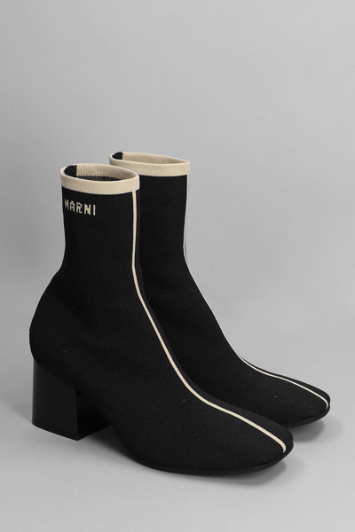 Shop Marni High Heels Ankle Boots In Black Canvas