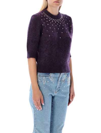 Shop Alessandra Rich Crystals Embellishment Sweater In Purple