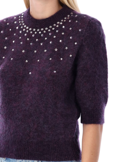 Shop Alessandra Rich Crystals Embellishment Sweater In Purple