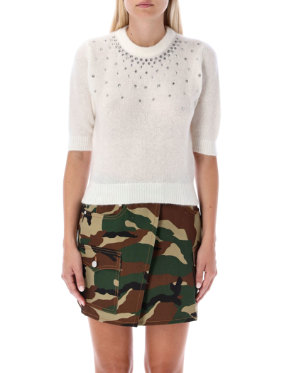 Shop Alessandra Rich Crystals Embellishment Sweater In White