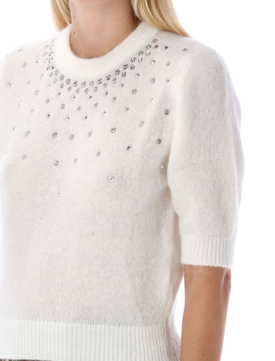 Shop Alessandra Rich Crystals Embellishment Sweater In White