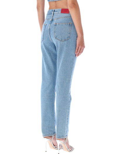 Shop Alessandra Rich Straight Denim Jeans With Crystal Embellishment In Light Blue