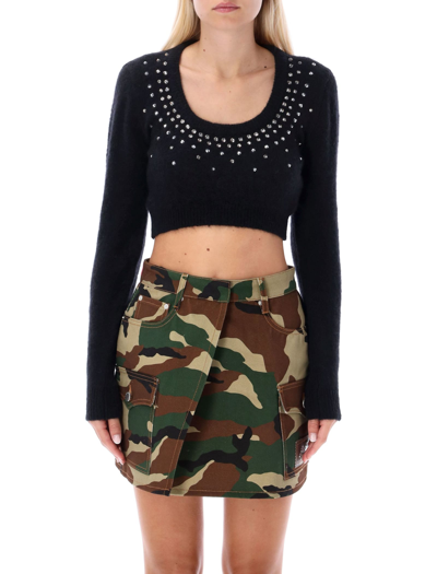 Shop Alessandra Rich Crystal Embellishment Cropped Top In Black