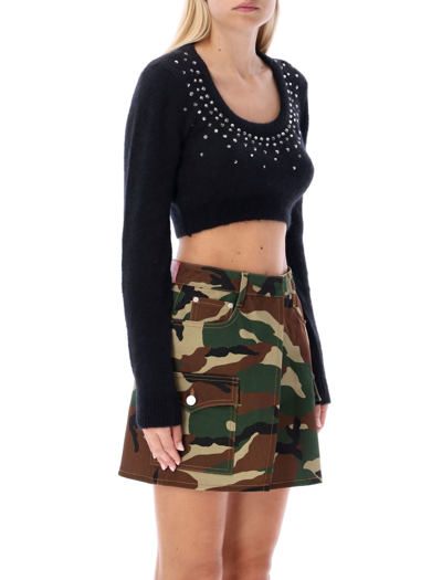 Shop Alessandra Rich Crystal Embellishment Cropped Top In Black