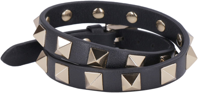 Shop Valentino Garavani - Rockstud Leather Double-wrap Bracelet In Black