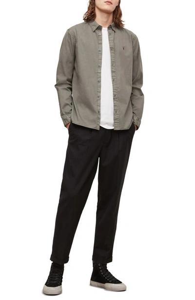 Shop Allsaints Hawthorne Slim Fit Stretch Knit Button-up Shirt In Tarnished Grey