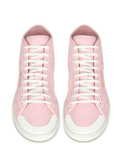 Shop Saint Laurent Mid-top Leather Sneakers In Rosa