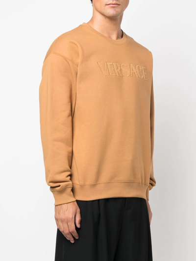 Shop Versace Embroidered-logo Detail Sweatshirt In Brown