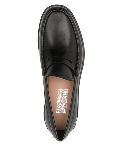 Shop Ferragamo Leather Penny Loafers In Black