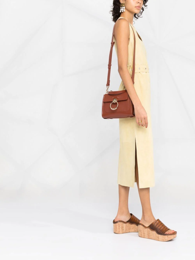 Shop Chloé Mini Tess Grained-leather Tote Bag In Brown