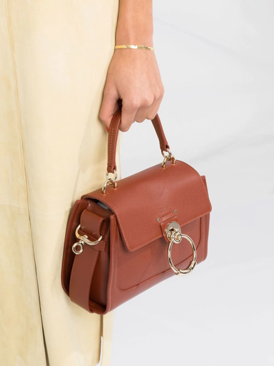 Shop Chloé Mini Tess Grained-leather Tote Bag In Brown