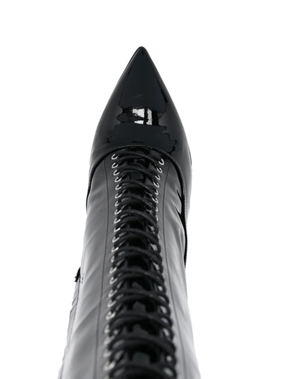 Shop Moschino Faux Lace-up Pointed Boots In Schwarz
