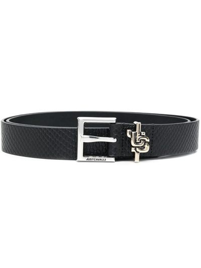 Shop Just Cavalli Leather Engraved-logo Belt In Black