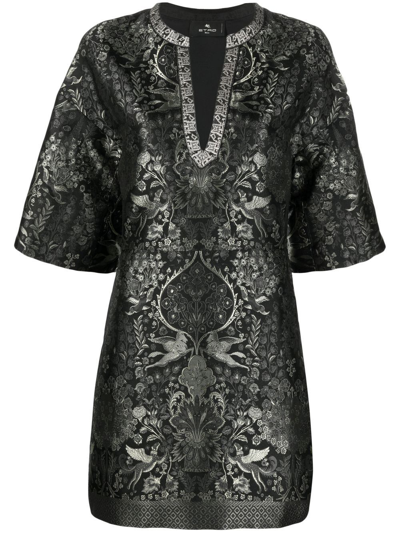 Shop Etro Patterned Jacquard Shift Dress In Black